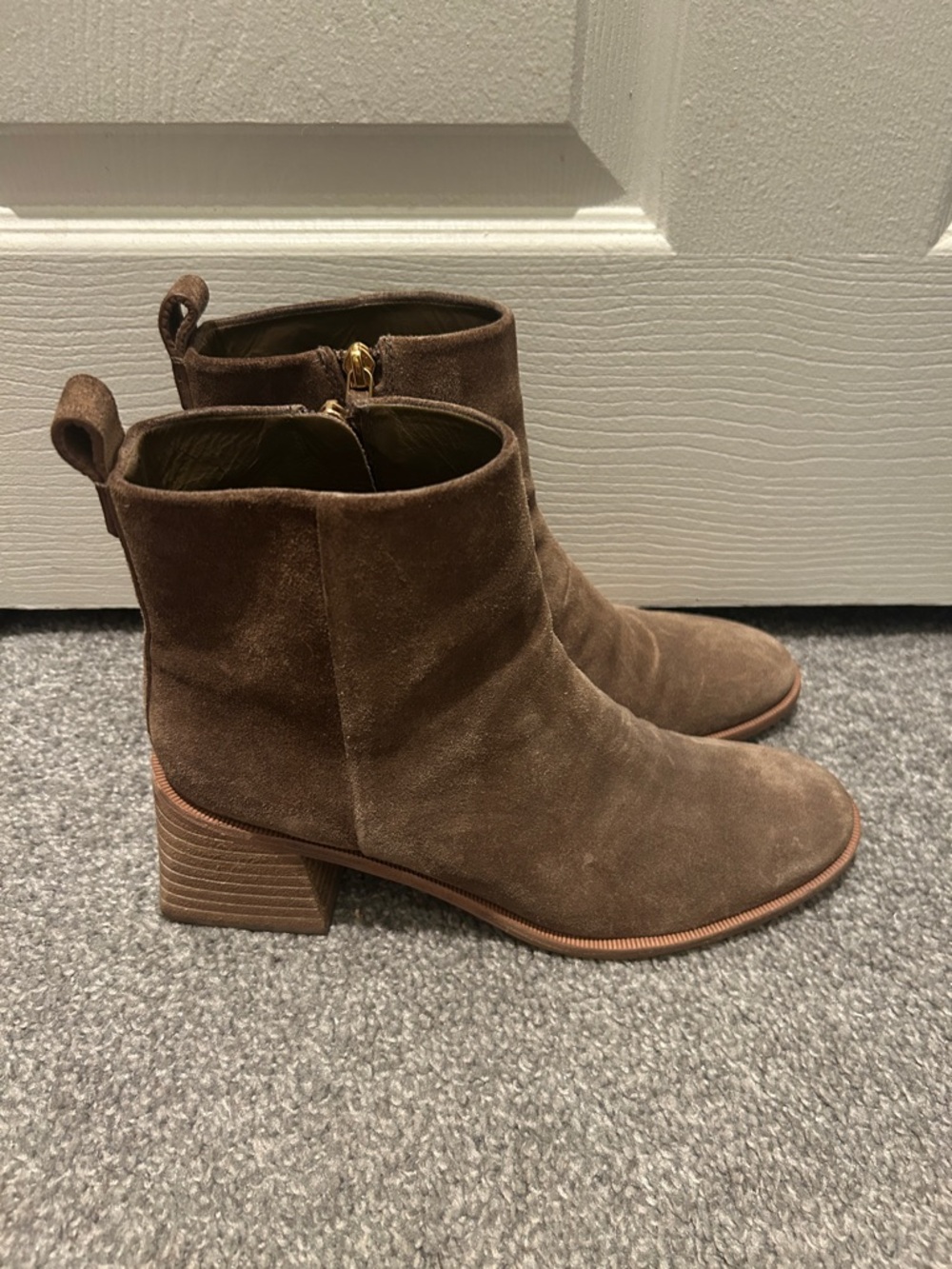 Tory Burch Brown Suede Ankle Boots with Block Heel